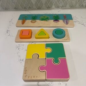 Lovevery Wooden Puzzle Bundle Community Garden Chunky Jigsaw Geoshapes Colorful